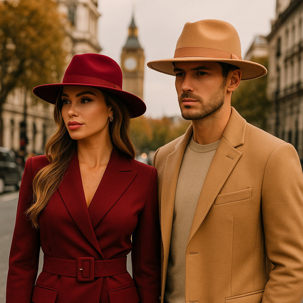 Chapeau Fedora en coton avec motifs colorés, vue de côté