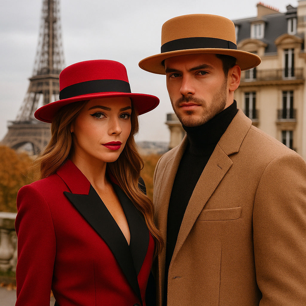 Homme portant un chapeau Fedora en feutre gris, vue de profil