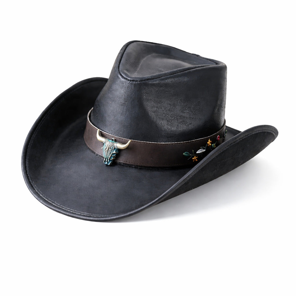 Chapeau cowboy noir sur fond neutre