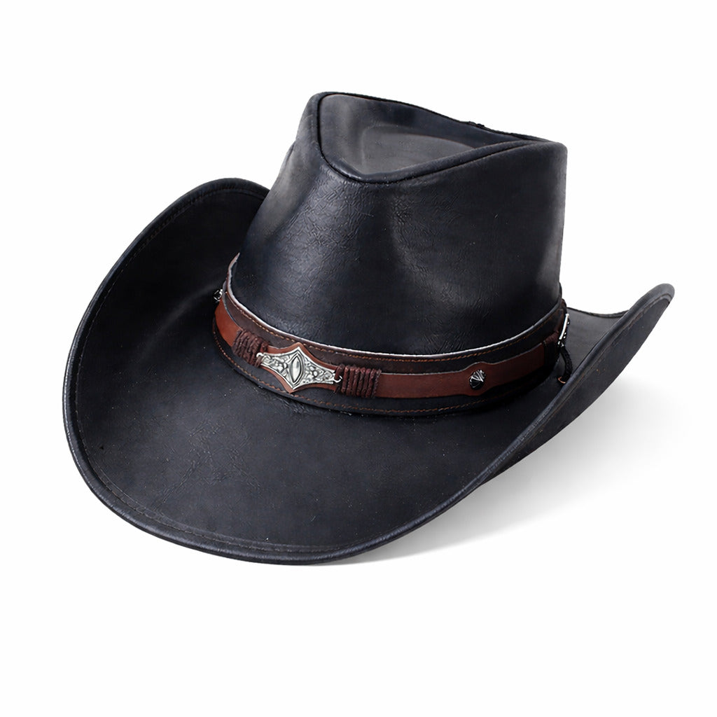 Chapeau en cuir noir avec cordon décoratif