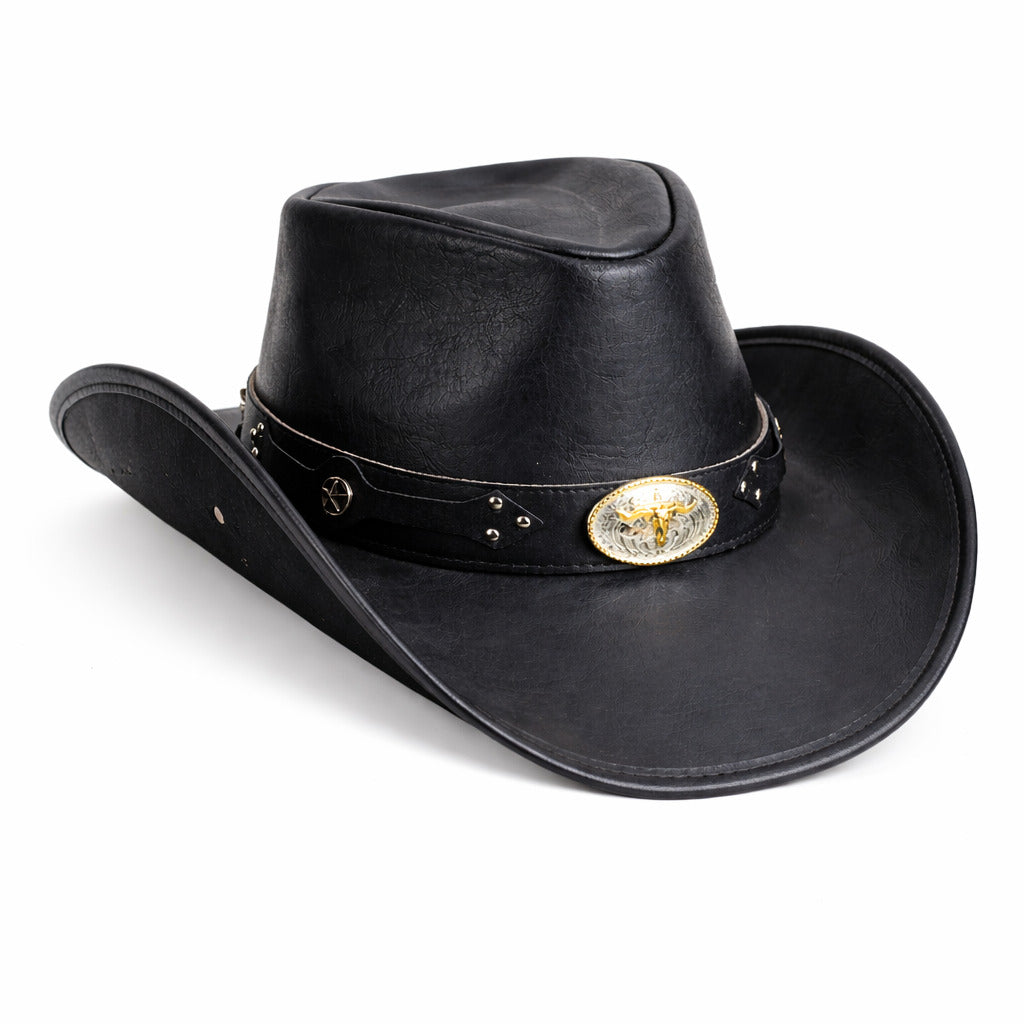 Chapeau cowboy noir avec détails de couture