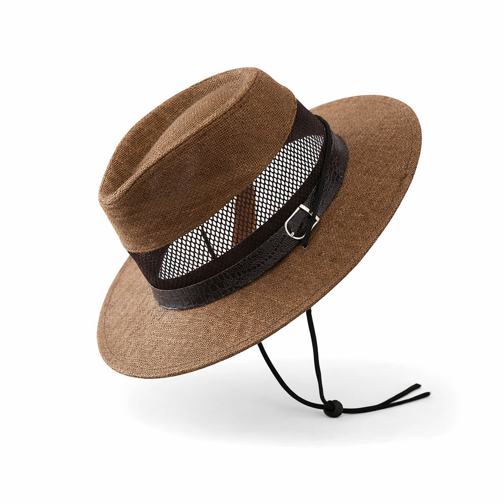 Chapeau Panama posé sur une table, texture visible