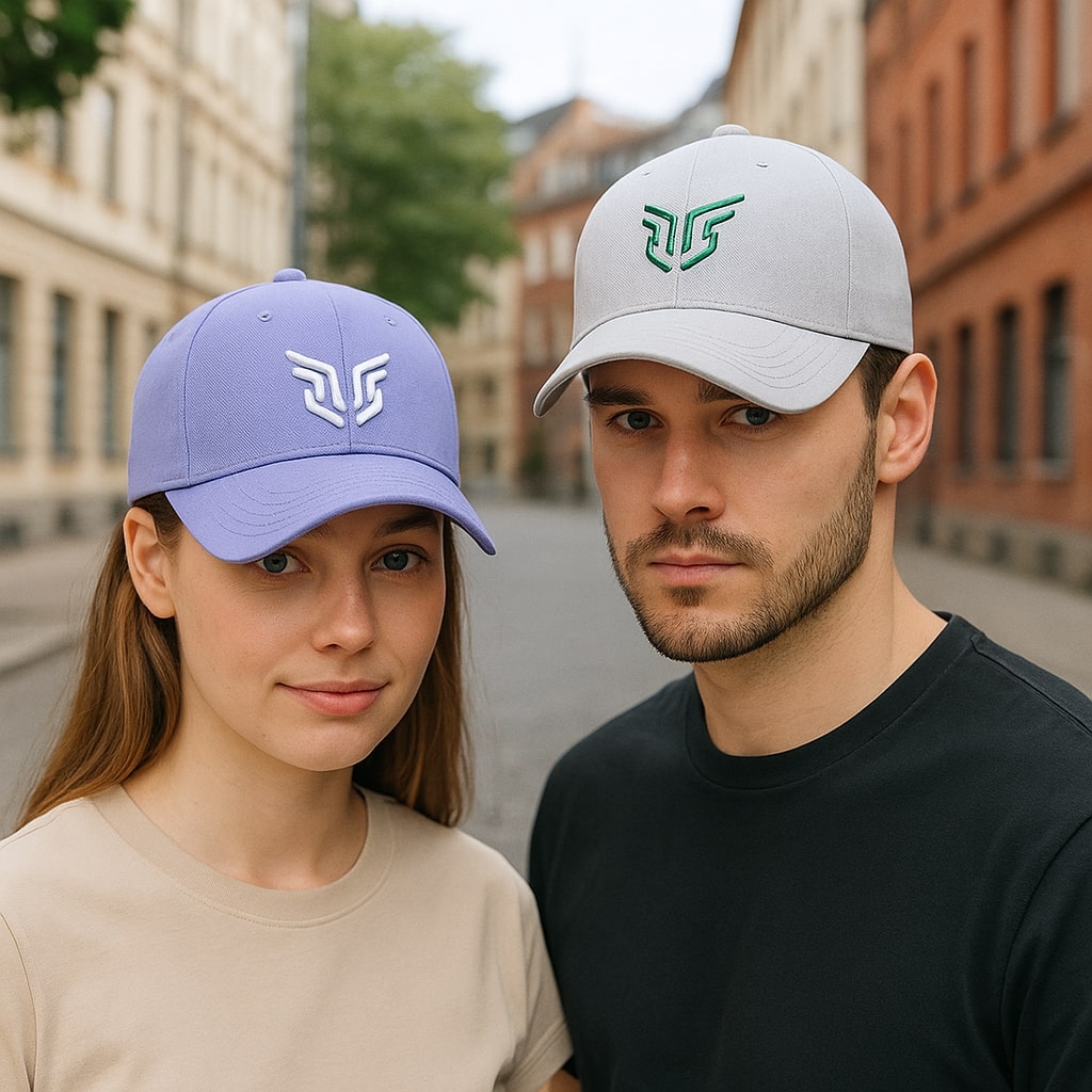 Casquette brodée moderne sur fond blanc, vue de face
