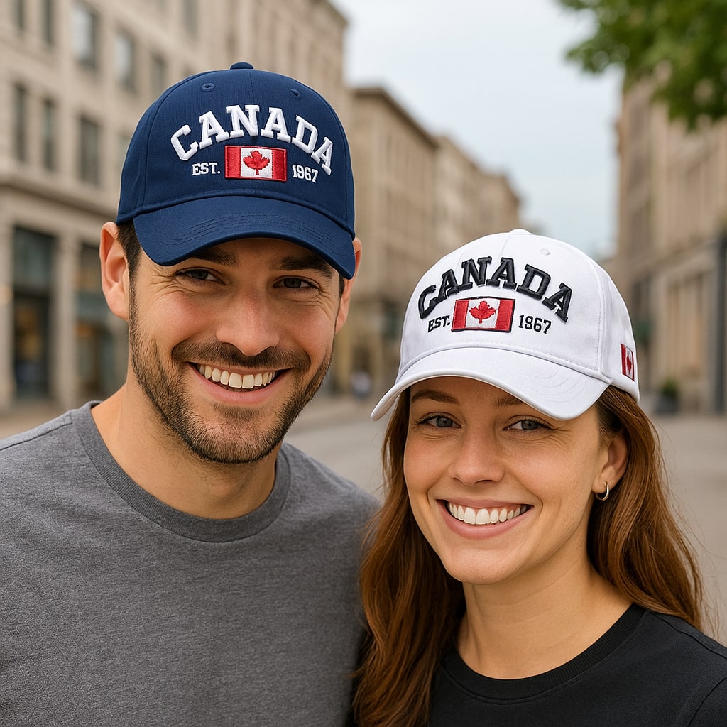 Casquette avec feuille d'érable brodée sur le devant