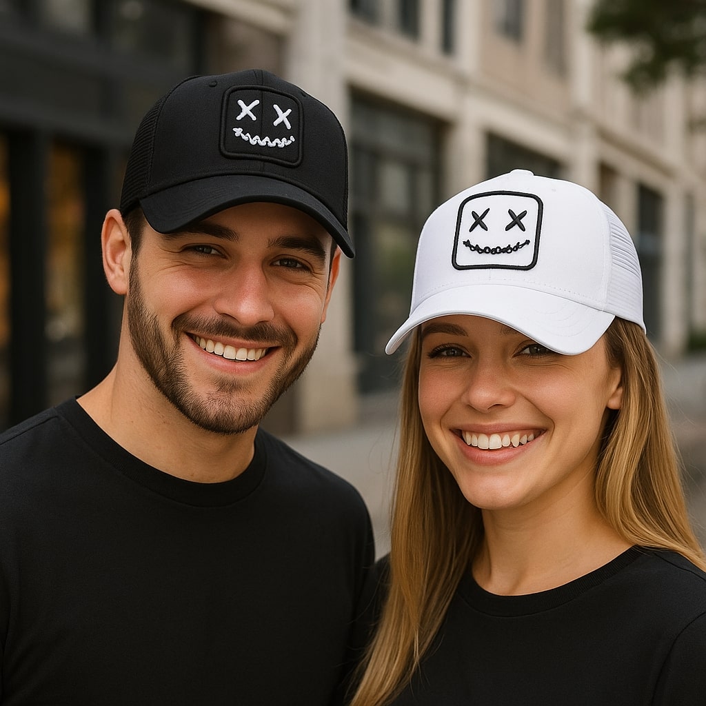 Casquette trucker avec smiley brodé sur le devant