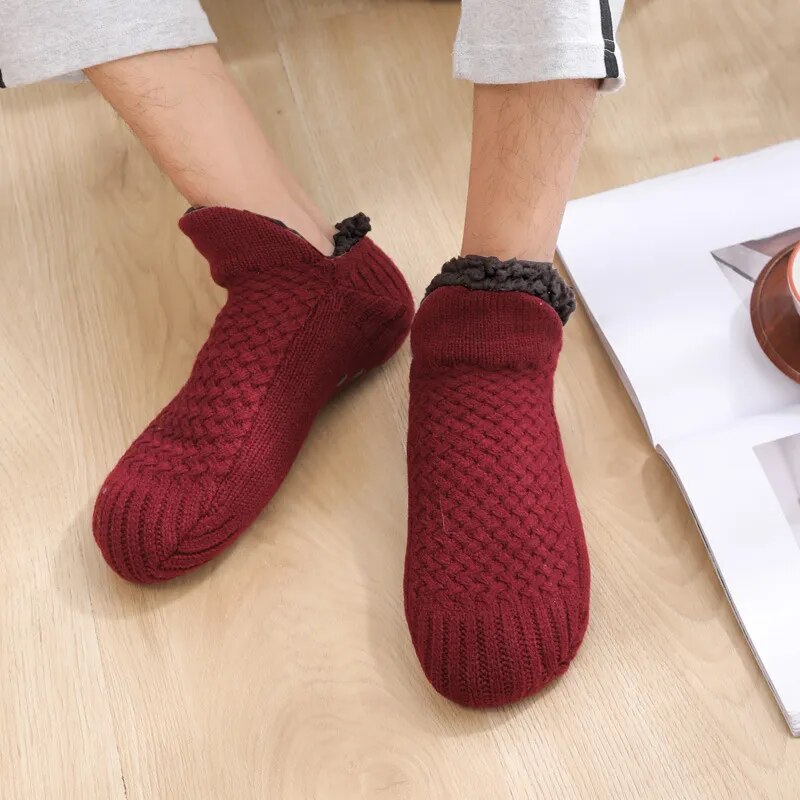 Chaussettes en laine bordeaux avec intérieur blanc contrasté
