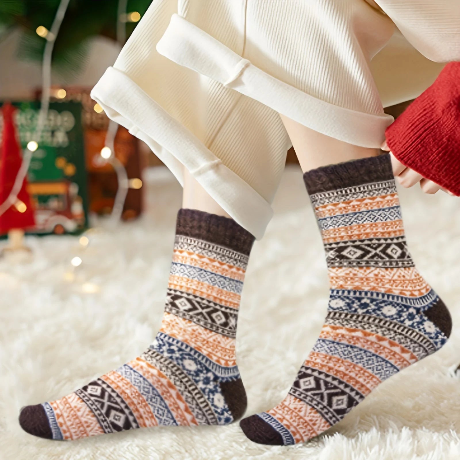 Chaussettes moelleuses pour femme en laine naturelle