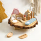 Pochette de rangement avec accessoires de maquillage en bois