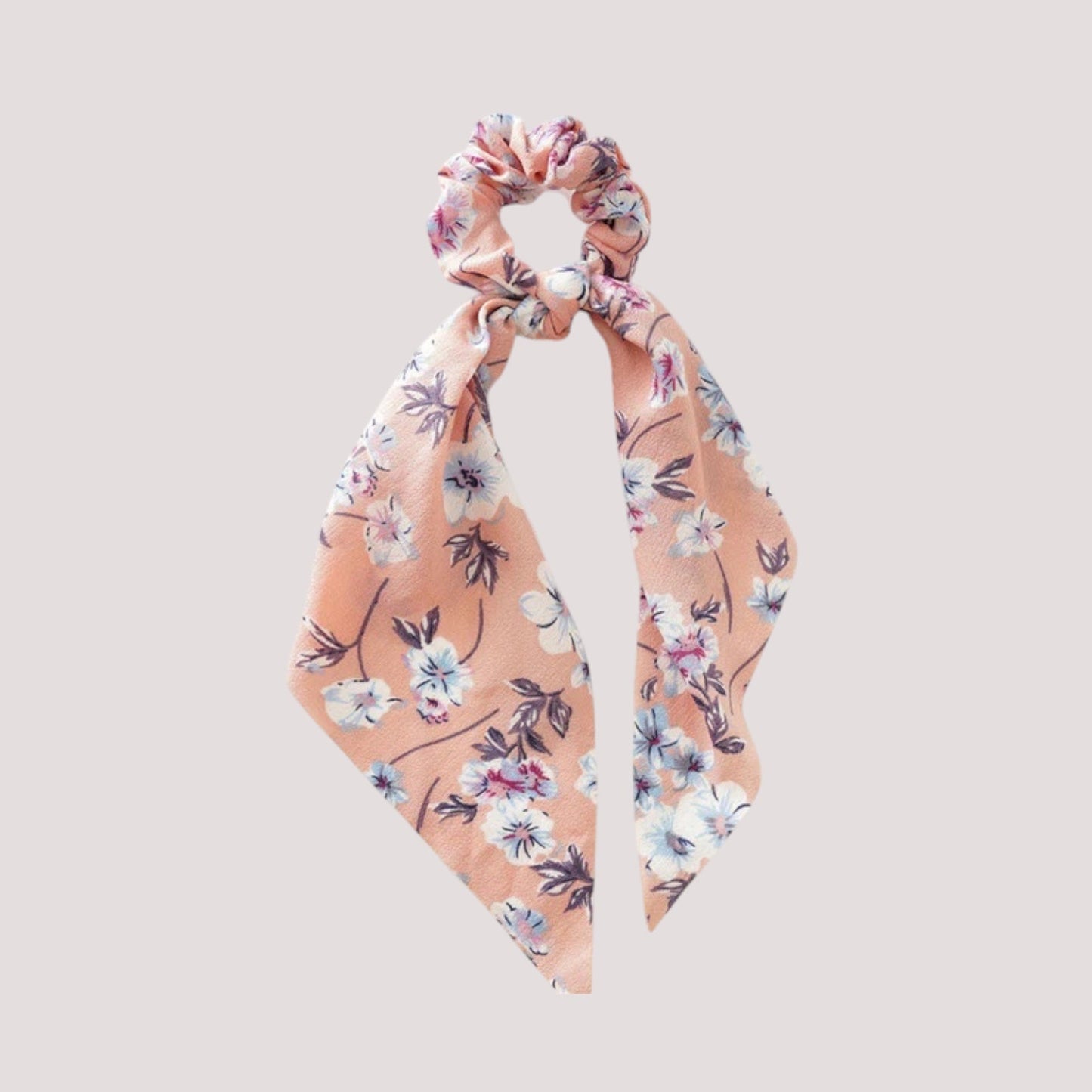 Chouchou foulard rose avec motifs floraux délicats
