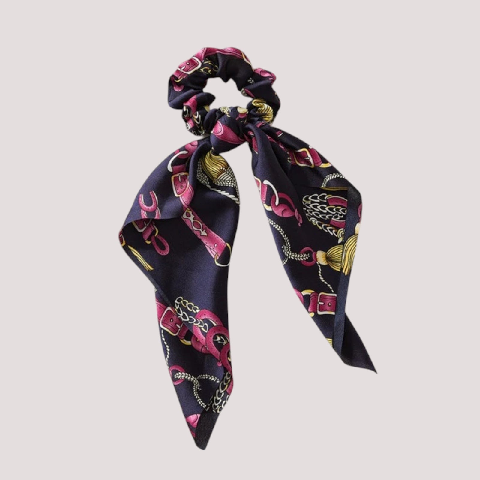 Chouchou foulard violet avec pompons et ceintures