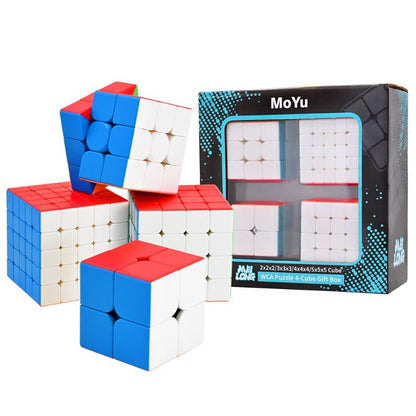 Coffret ouvert montrant les cubes de différentes tailles