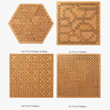 Dimensions des plateaux de tangram en bois, vue d'ensemble