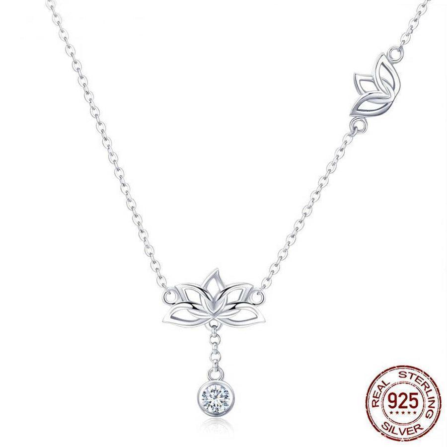 Collier en argent avec pendentif Fleur de Lotus et strass