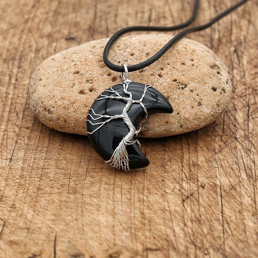 Collier Arbre de vie en forme de lune sur fond clair