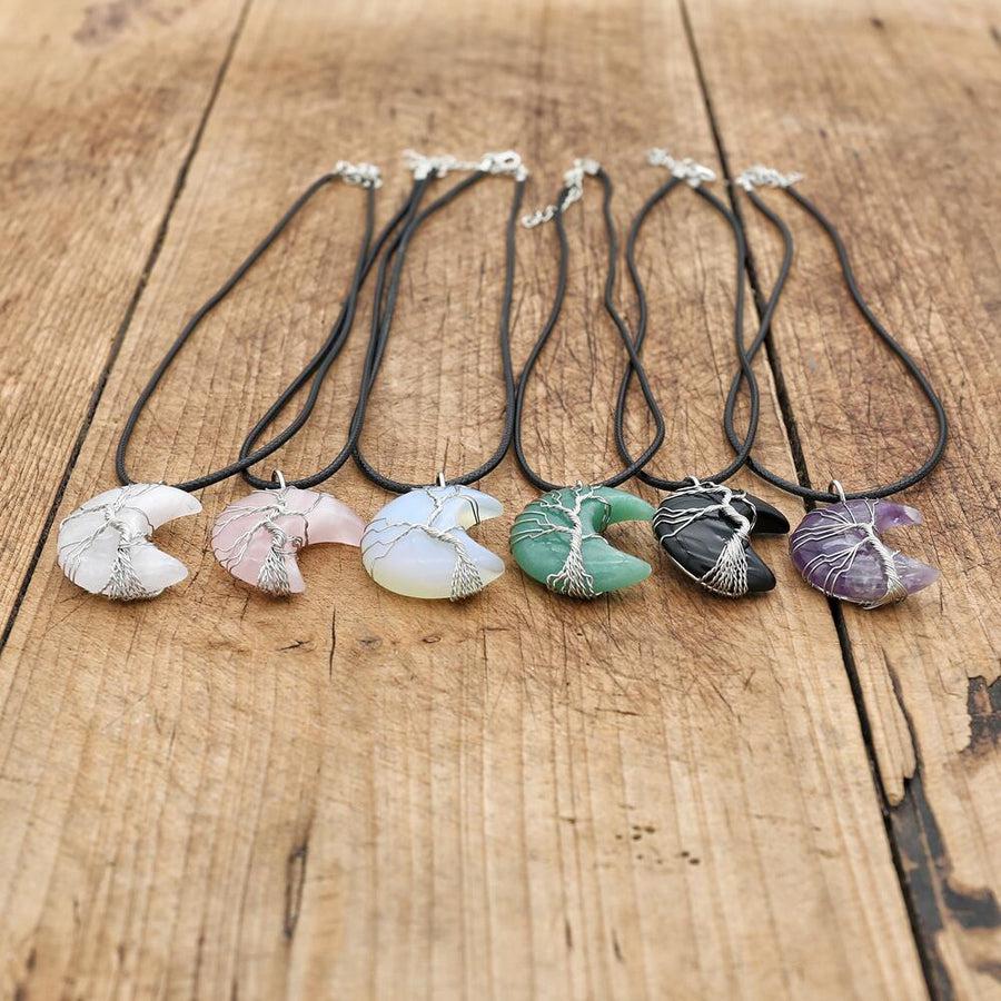 Collier avec pendentif Arbre de vie en forme de lune