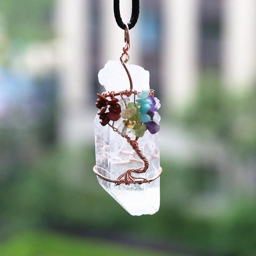 Collier élégant avec pendentif arbre de vie en cristal