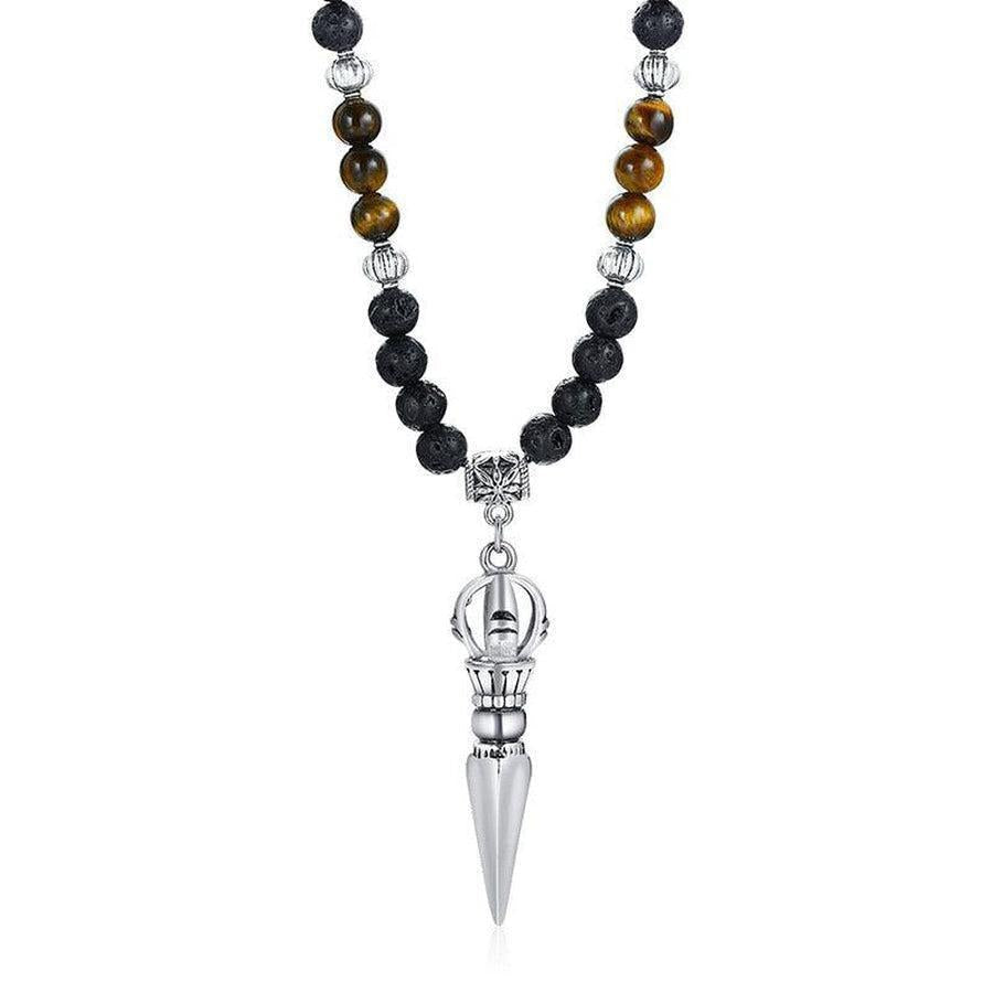 Perles de lave et œil de tigre sur collier élégant