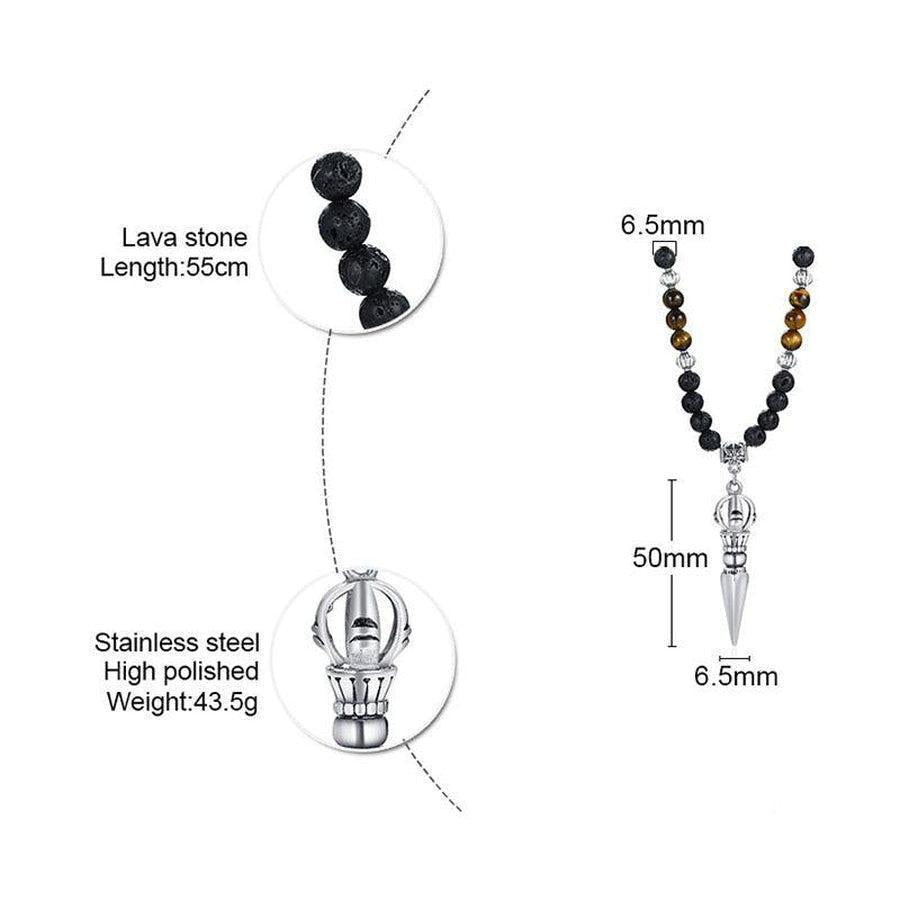 Collier masculin avec pendentif poignard, pierres naturelles