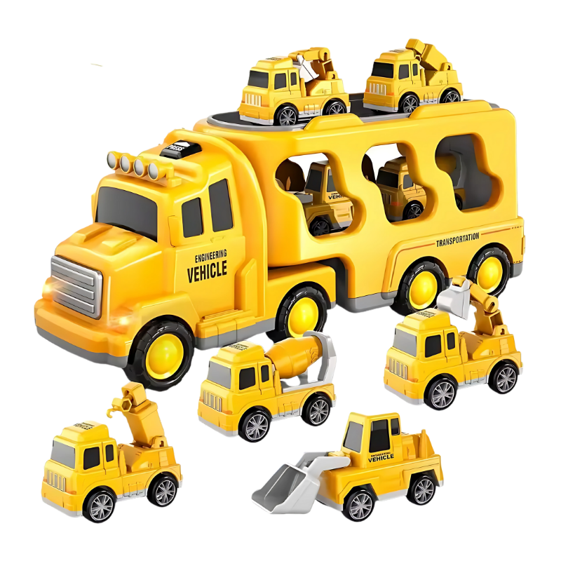 Camion de construction jaune avec accessoires