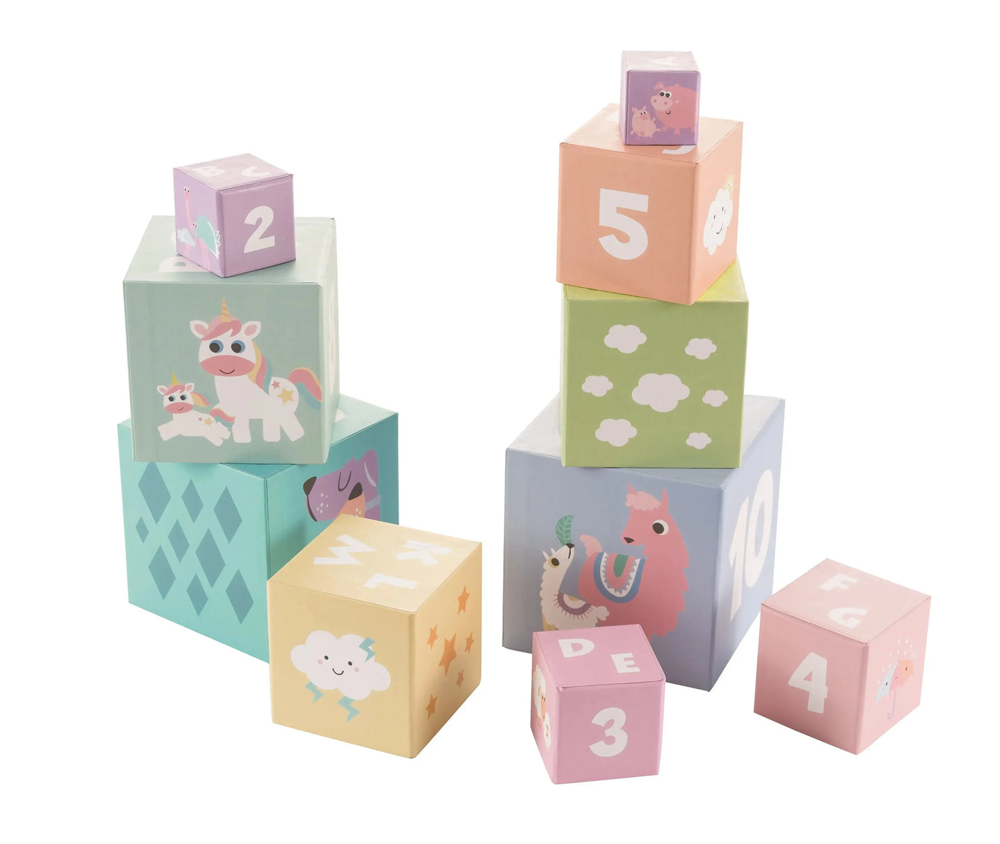 Cubes en carton avec illustrations d'animaux et chiffres