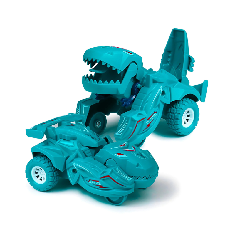 Voiture dinosaure transformable en cyan lumineux