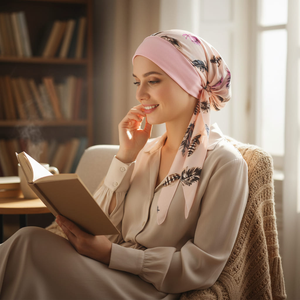 Vue de profil d'un foulard rose élégant pour cheveux