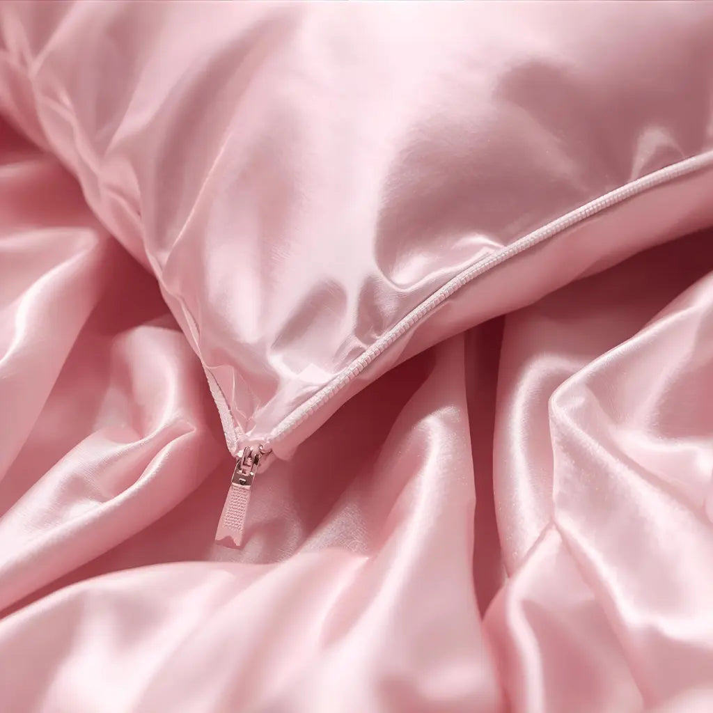 Taie d'oreiller rose poudré avec fermeture zippée discrète