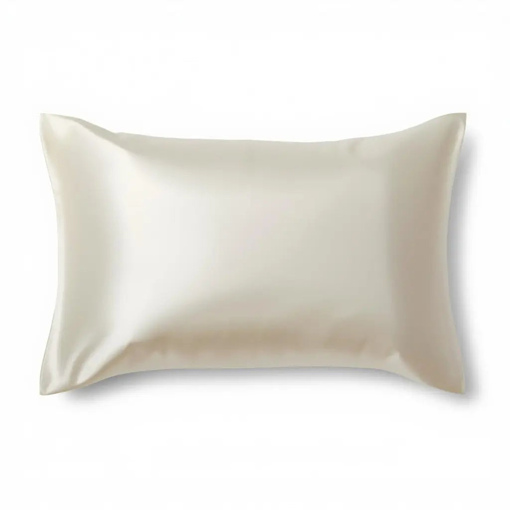 Taie d'oreiller en soie ivoire sur lit blanc