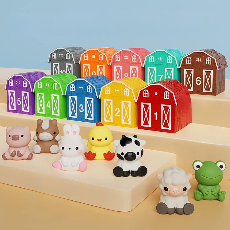 Ensemble de jouets en silicone, animaux colorés et souples
