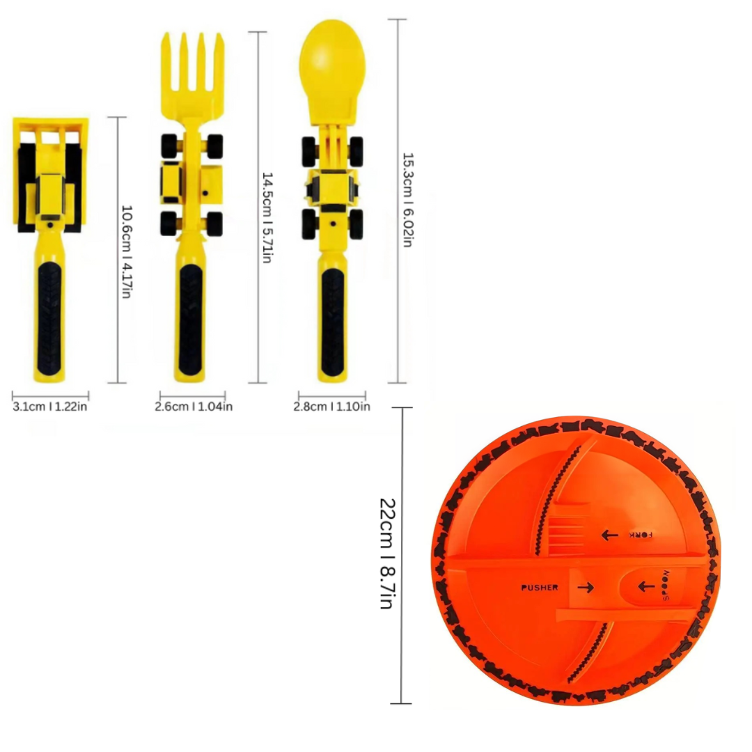 Ustensiles enfant faciles à saisir, thème construction