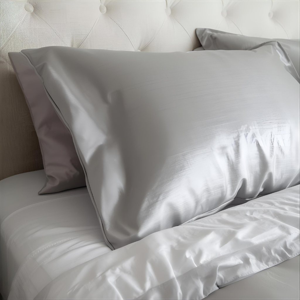 Chambre minimaliste avec taie d'oreiller argentée
