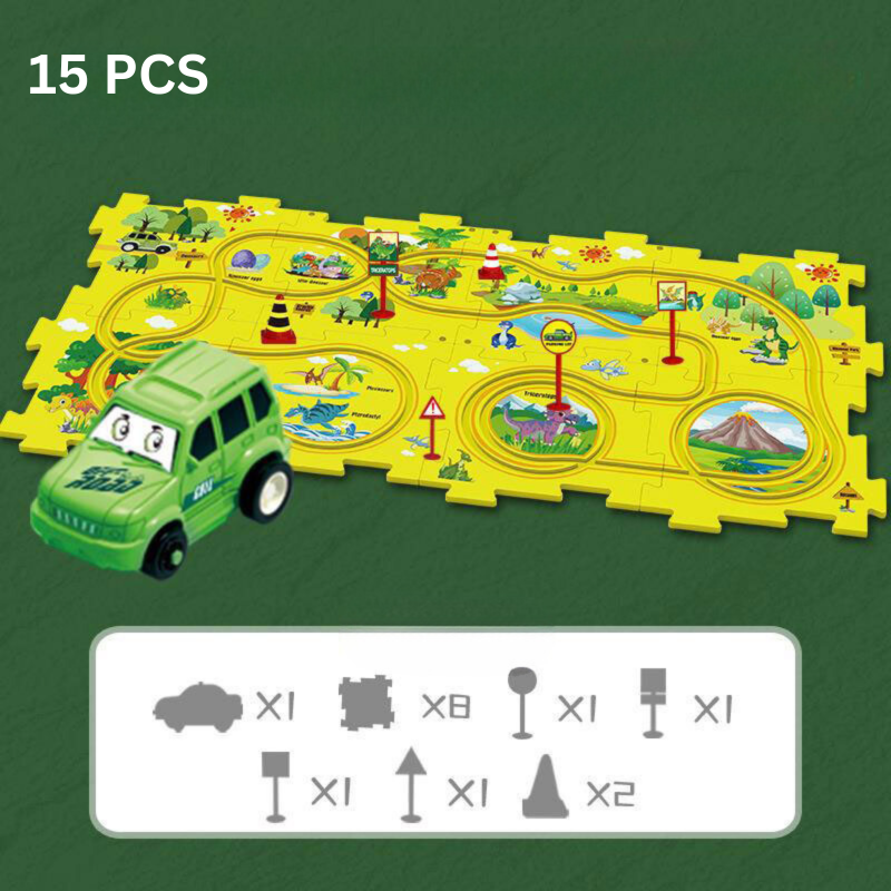 Circuit dinosaure avec 15 pièces, végétation préhistorique