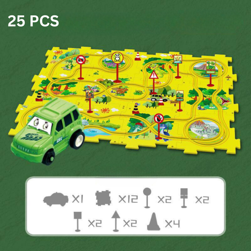 Circuit de course thème dinosaure avec 25 pièces