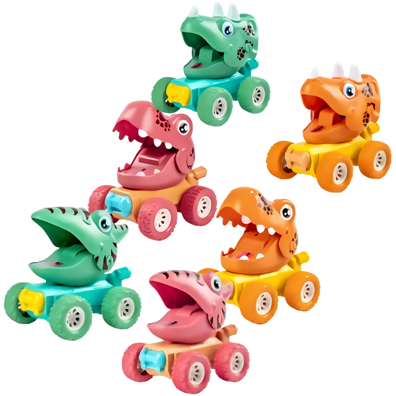 Voiture dinosaure orange avec détails texturés, vue de dessus