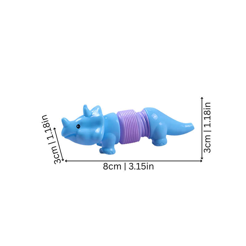 Jouet dinosaure extensible montrant sa taille maximale