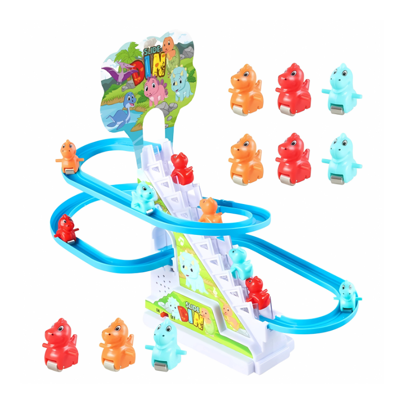 Figurine de dinosaure colorée sur le parcours du toboggan