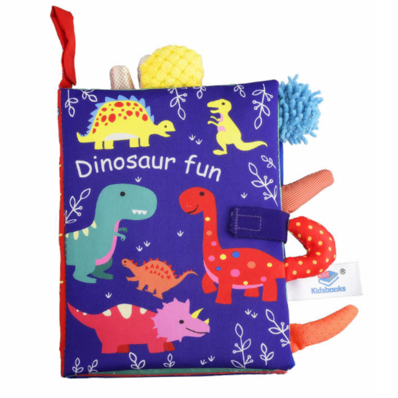 Illustration de dinosaure sur une page de livre en tissu