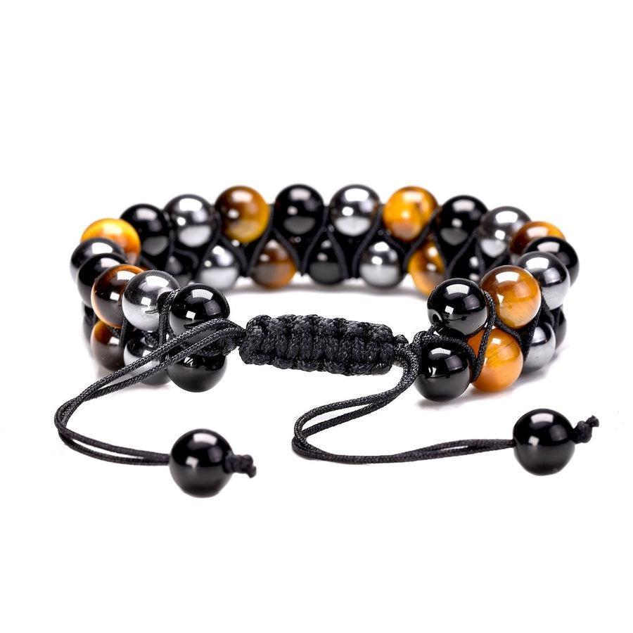 Double bracelet Shamballa avec pierres Œil de Tigre et Hématite
