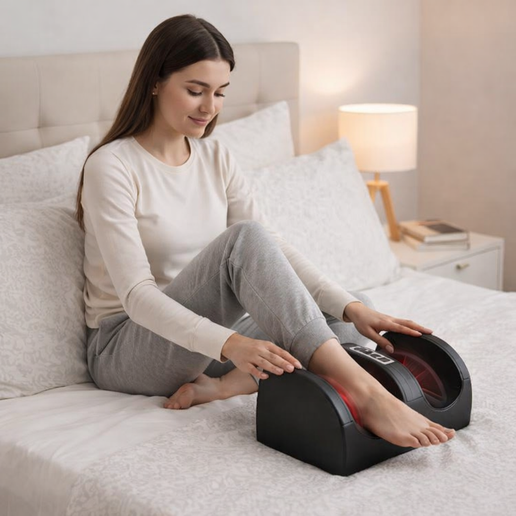 Personne utilisant l'appareil, pieds détendus et relaxés