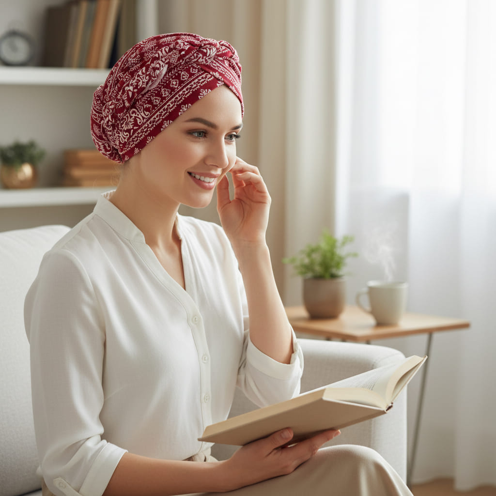 Vue rapprochée du tissu doux et élastique du turban rouge
