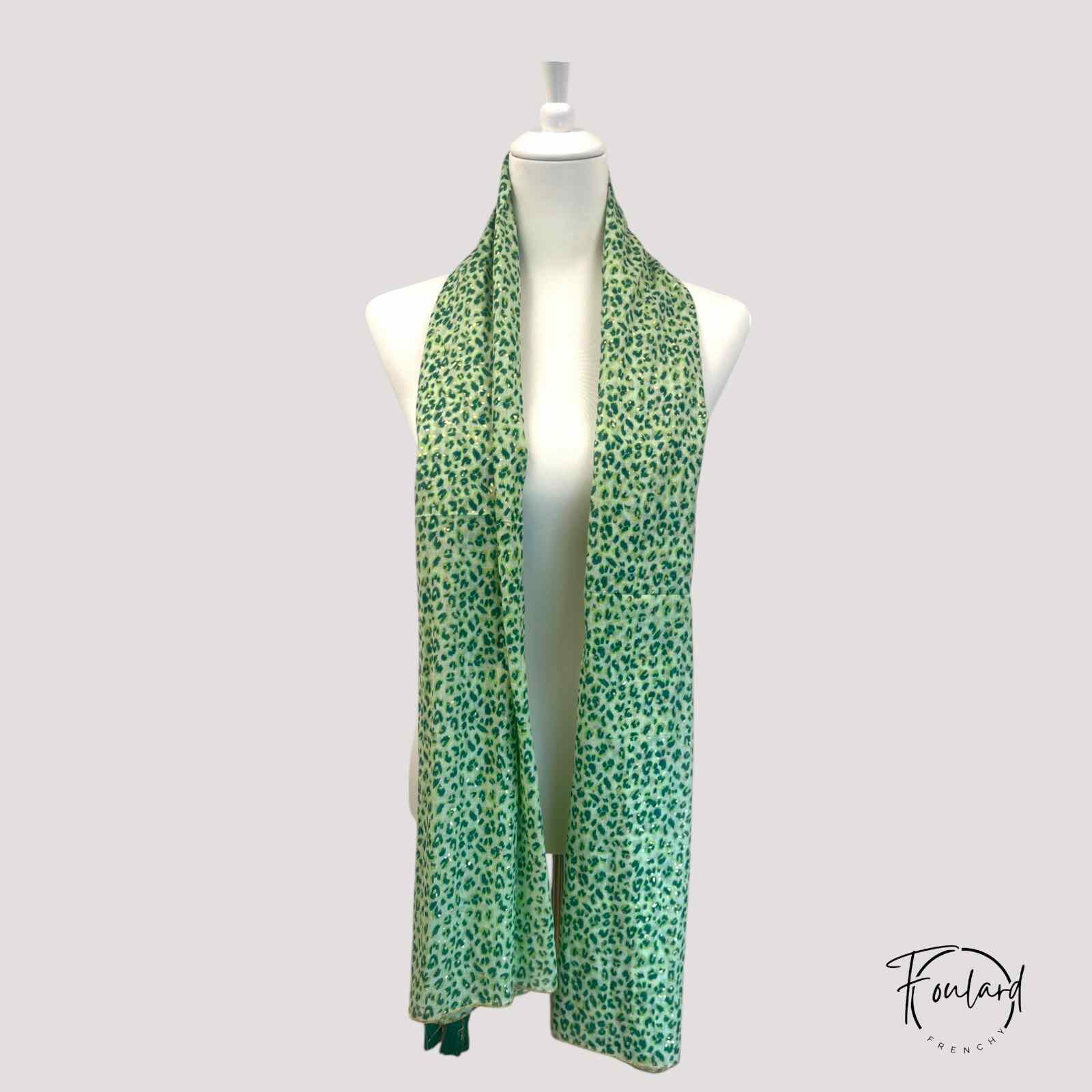 Foulard en coton avec motif léopard et touches dorées