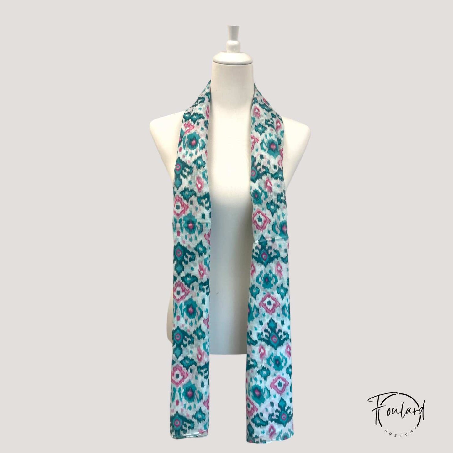 Foulard en coton imprimé ethnique rose et vert