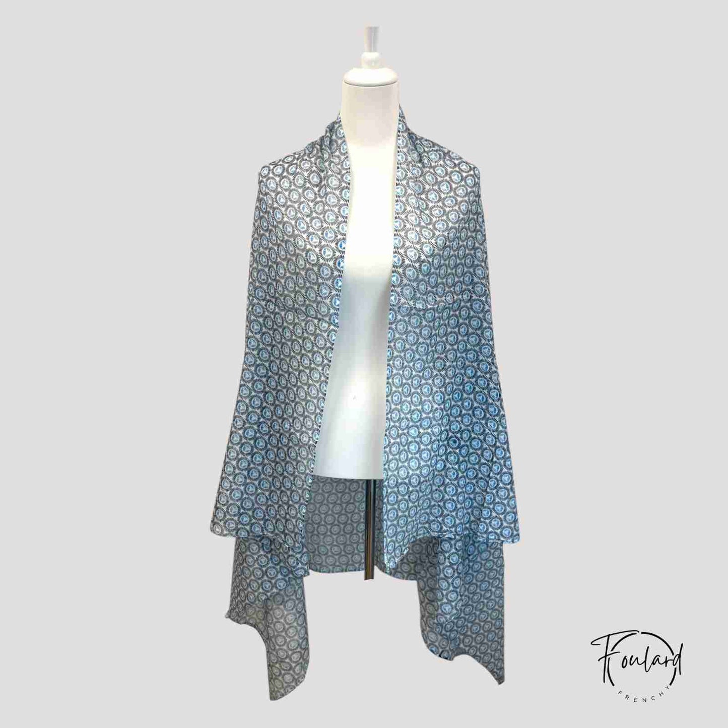 Foulard en coton bleu avec motif circulaire graphique