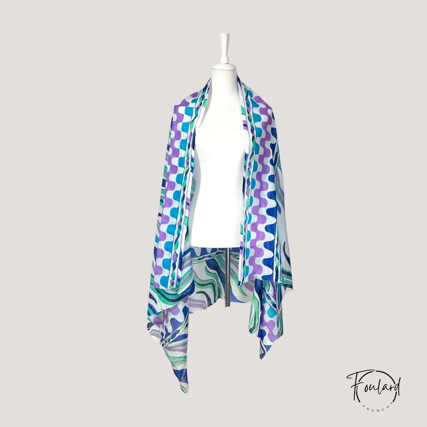 Foulard en coton multicolore avec motifs ondulés rétro