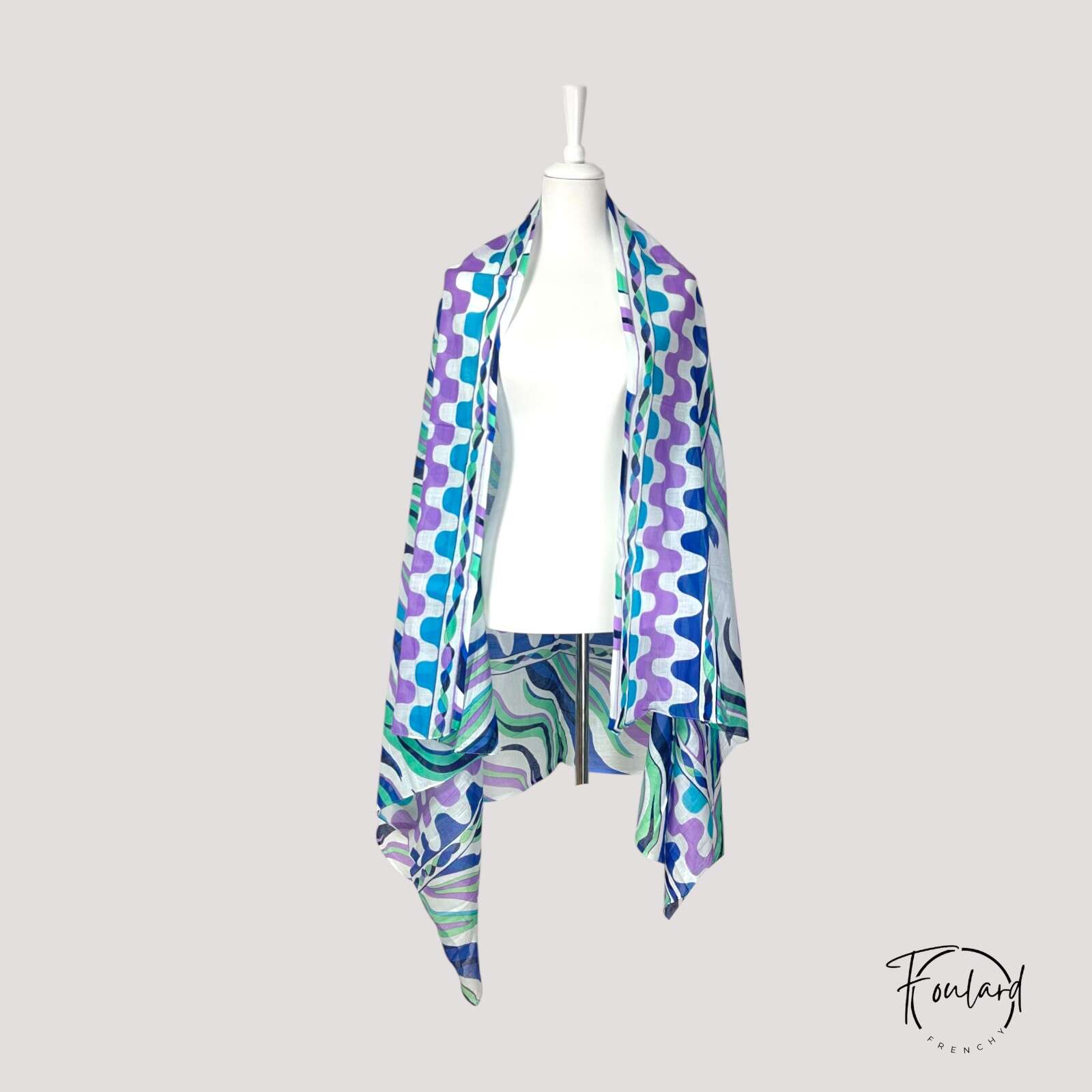 Foulard en coton multicolore avec motifs ondulés rétro