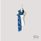 Détail des fleurs blanches sur fond bleu du foulard