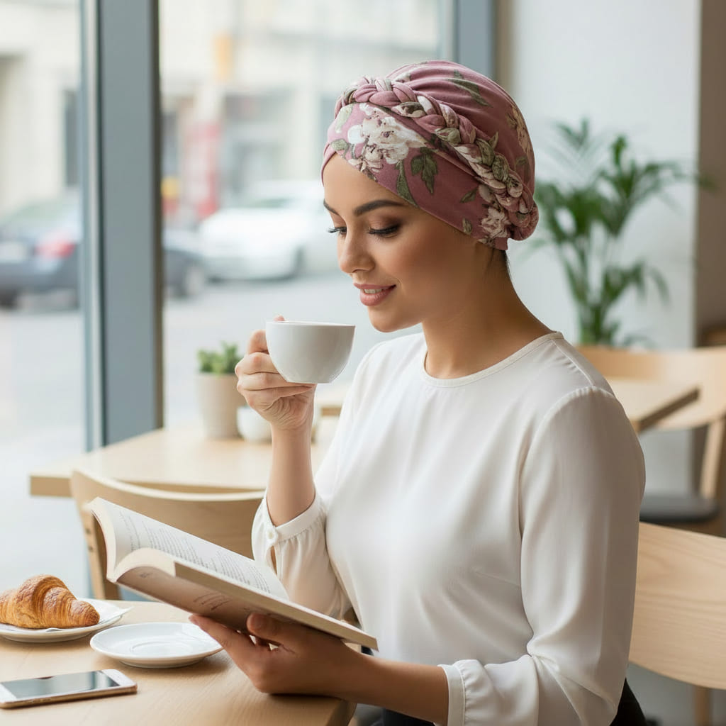 Turban moderne rose avec détails de motifs