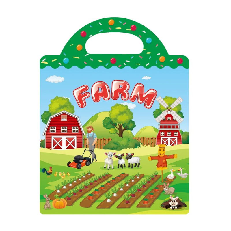 Scène de ferme avec animaux et éléments agricoles