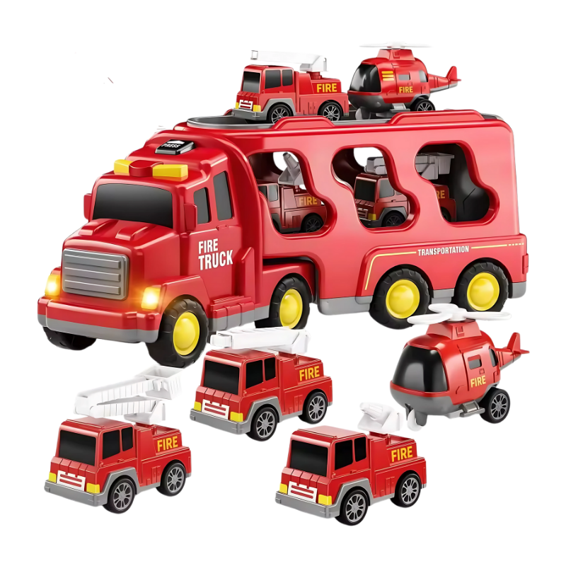 Camion de pompiers rouge avec échelle visible
