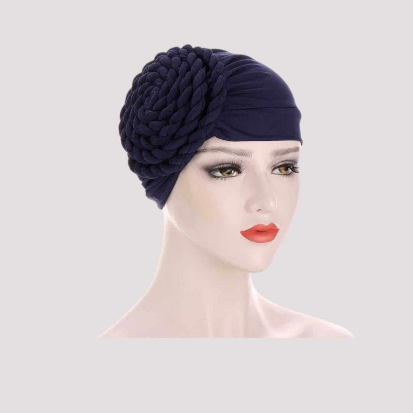 Foulard bonnet chimio bleu marine en mousseline respirante
